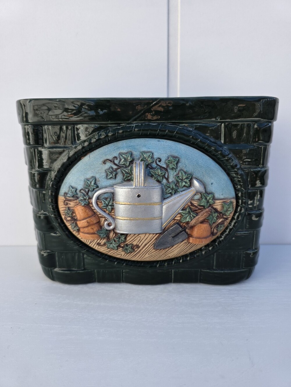 Vintage Ceramic Basket Weave Planter Letter Holder Cottagecore Kitchen